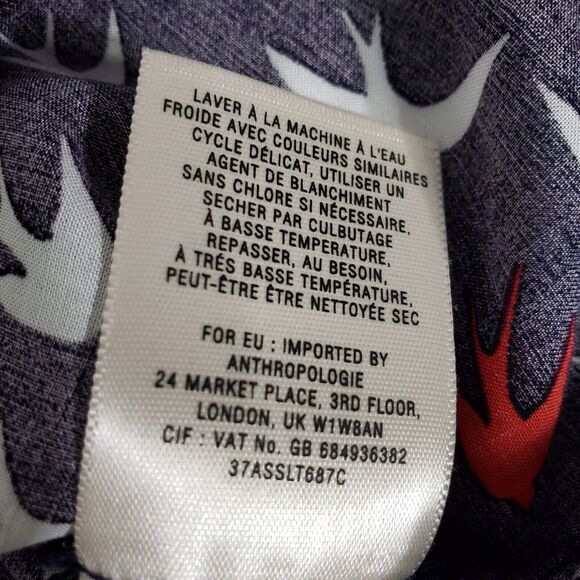 Anthropologie Maeve Women Top Sz 4 Blue White Bird Print Zip Back Rayon Novelty - Picture 10 of 10